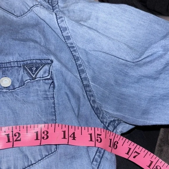 Guess Blue Embroidered  hoodie light Jean Jacket Sz S - Picture 5 of 8